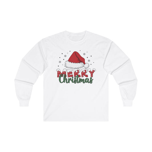 Merry Christmas hat - Unisex Long Sleeve Tee - Fall Vibes, Perfect for Christmas Celebrations